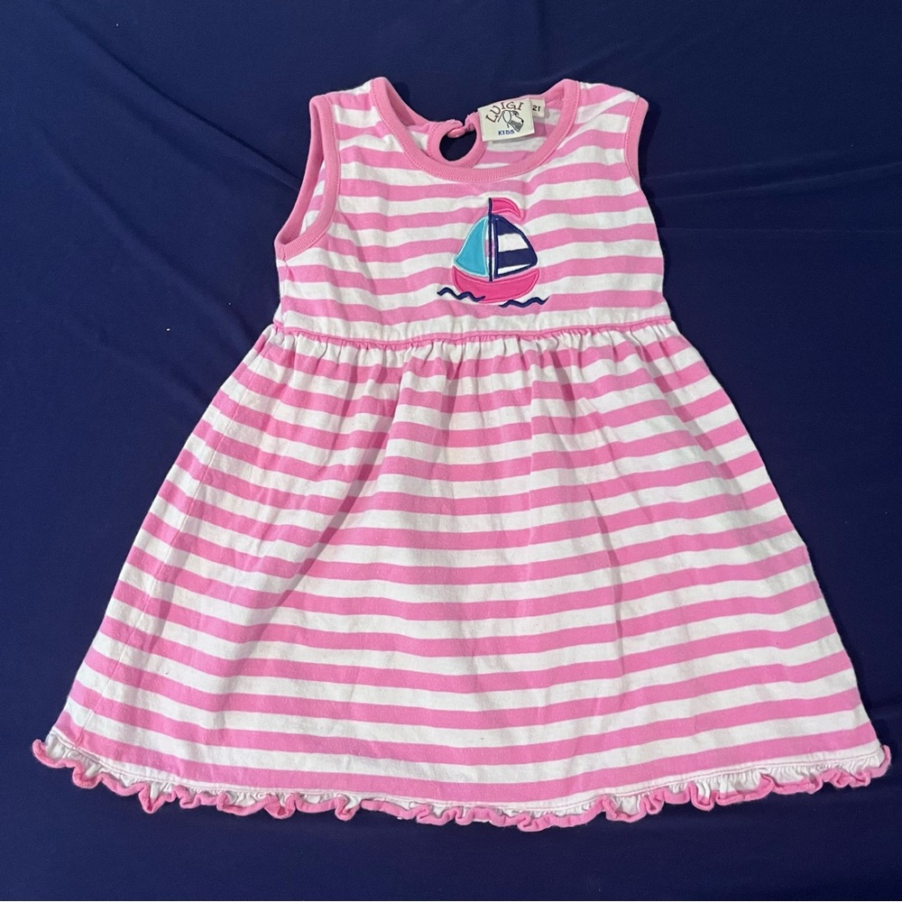 Liugi Pink Striped girl cotton Dress with Sailboat appliquΓ© 2T